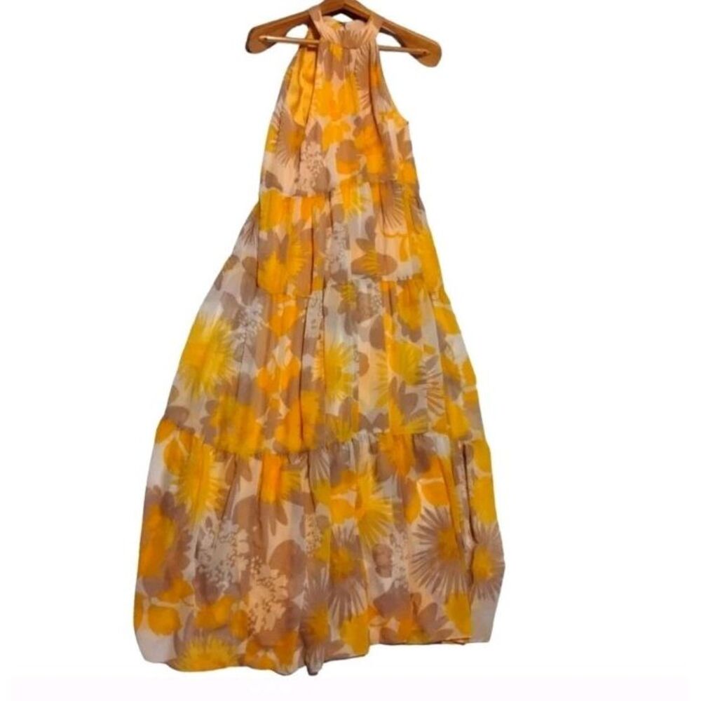 Trina Turk Banded High Neck Sunglasses Keyhole Tiered Dress Halter Floral Lined
